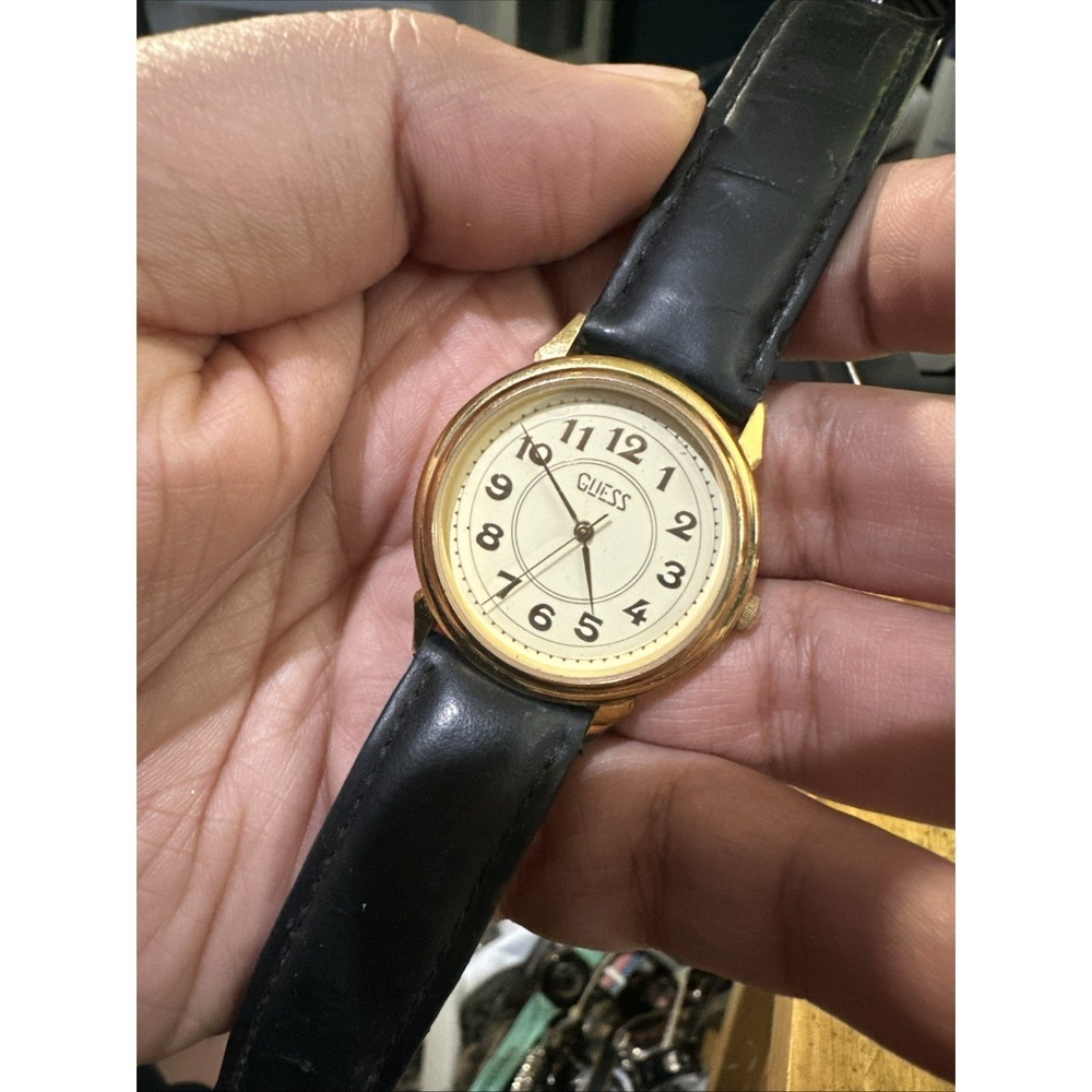 Working Vintage 1990‎ Guess Inc. Quartz Mens Watch 34mm Gold-Tone Case Rare